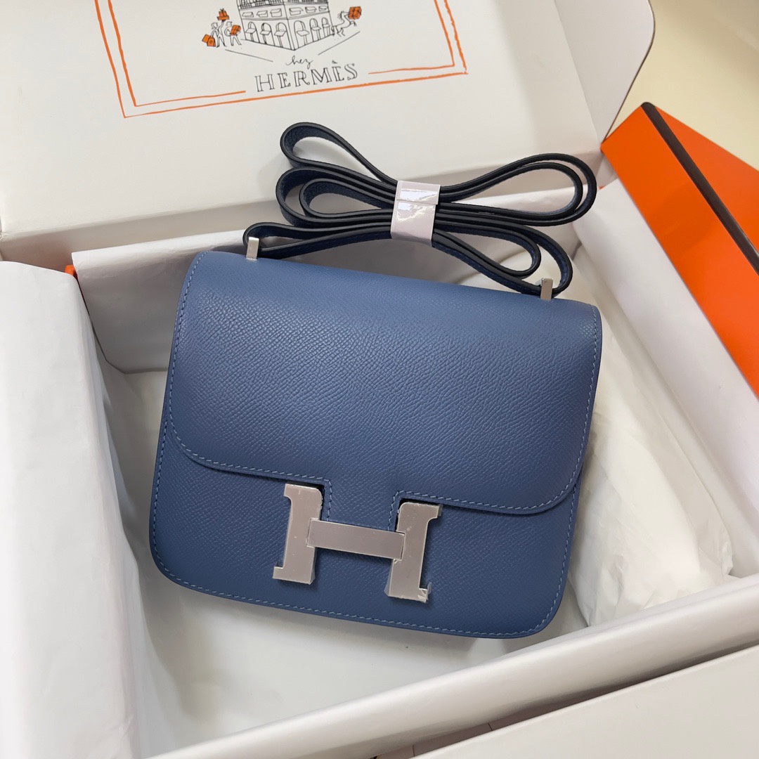 Hermes Constance 18 Mini Shoulder Bag In Deep Blue Epsom Leather